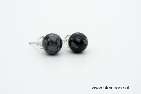 Ohrstecker Schneeflocken Obsidian 8mm